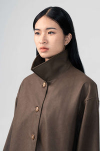 Distressed Drop Shoulder Long Leather Jacket